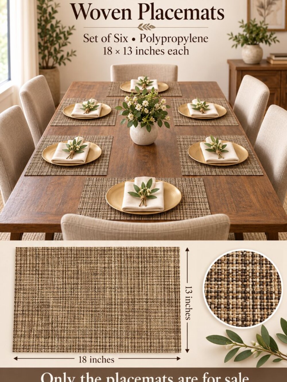 Warm Neutral Woven Placemats — Set of Six